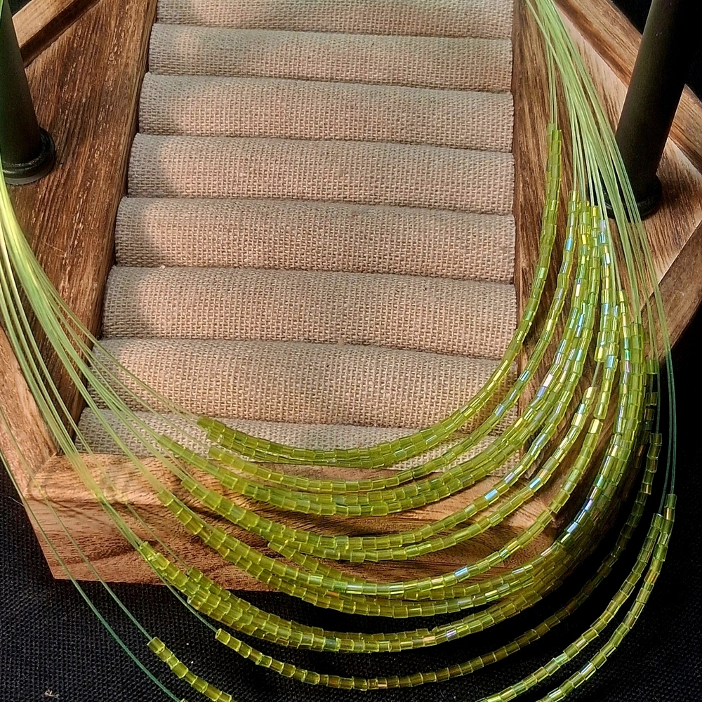 Multi-Strand Lime Green Beaded Necklace